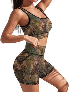 <b>Women's</b> Camouflage Print 2 Piece Sports <b>Set</b> Sleeveless Crop Top And Above Knee Shorts Breathable Knitted Activewear Summer - Product Image 2