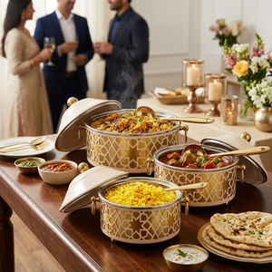 3-Piece Cream & Gold Cut-Out Casserole <b>Set</b>. Elegant Insulated Chafing <b>Dishes</b> For Luxury Catering, Events & Fine Home Dining - Product Image 6