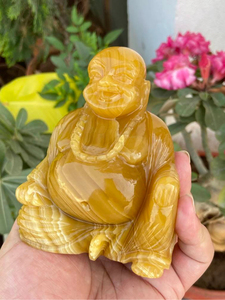 Estatua de Buda Sonriente Tallada a Mano en Calcita Amarilla, Piedra Preciosa Natural, Decoración Feng Shui para la Abundancia, Escultura de Cristal, Venta al Por Mayor - Product Image 3