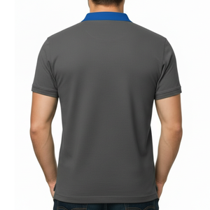 Polo Moderno Gris para Hombre con Cuello Azul Rey en Contraste, Manga Corta, Secado Rápido, para Ejercicio - Product Image 4