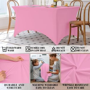 Pink 4FT Spandex Rectangle Tablecloth Washable Wrinkle-Free Stretch <b>Covers</b> Fit for <b>Table</b> Comfortable <b>Table</b> Cloths - Product Image 2