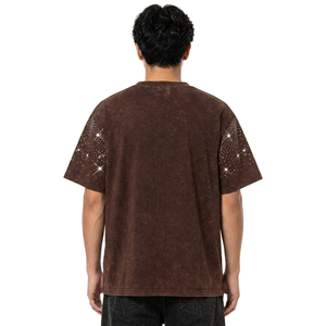 เสื้อยืดคอตตอน 100% ปักลายเพชรแบบ DTG ทั้งตัว สั่งทำขายส่ง เสื้อยืดกราฟิกผู้ชายทรงโอเวอร์ไซส์ หลวม สบาย เสื้อผู้ชายแบบฟอกสี - Product Image 4