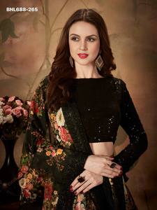 Fashionable <b>Top</b> Quality Organza with Floral Print & Dori-Zari-<b>Sequins</b> Embroidered <b>Black</b> Lehenga-Choli Set At Wholesale Rate - Product Image 4