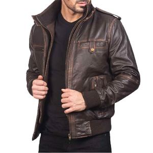 Chaqueta de Cuero Marrón para Hombre, Piel de Oveja Auténtica, Cierre de Cremallera, Cuello Alto, Puños de Punto Acanalado, Dos Bolsillos Interiores y Cuatro Exteriores - Product Image 3