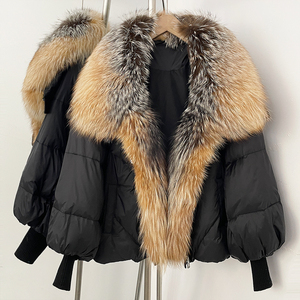 Manteau court élégant et respirant pour femme, avec col en fourrure de renard, rembourrage épais en duvet de canard blanc, fermeture éclair, personnalisable – Nouvelle collection hiver - Product Image 3