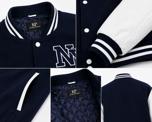 เสื้อแจ็คเก็ตบอมเบอร์สีขาวกรมท่าสำหรับผู้ชาย ปักโลโก้ NY สไตล์พรีปปี้ ผ้าแคนวาส โพลีเอสเตอร์/คอตตอน คอวี ทรงปกติ เหมาะสำหรับใส่ในฤดูหนาว ด้านหน้า - Product Image 2