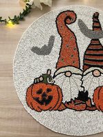 Napperon de table personnalisé en tissu perlé antidérapant et durable, motif gnomes et citrouilles d'Halloween, fait main, décoratif de luxe, 400 mm