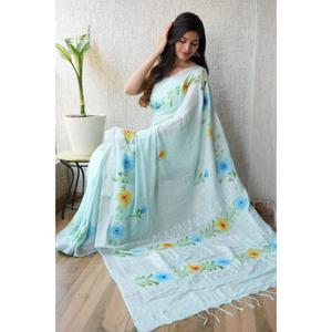 Elegante Saree de Lino Estampado de Diseñador con Blusa de Lino, Saree Ligero Ideal para el Verano a Precio de Mayoreo - Product Image 3