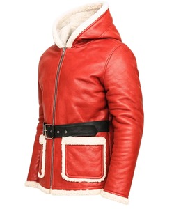 Abrigo de Cuero Rojo de Papá Noel para Hombre – Chaqueta Navideña de Lujo Hecha a Mano – Atuendo para Fiestas Navideñas y Disfraz de Navidad - Product Image 5