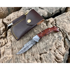 Nouvelle édition haut de gamme, couteau de poche personnalisé en acier Damas fait main, manche en bois, verrouillage arrière, couteau pliant de survie, de chasse et de camping - Product Image 1