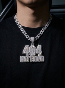 Collier Pendentif RCK Global 404 NOT FOUND en Argent Sterling 925 avec Moissanite VVS1 Couleur DEF, Unisexe, Style Cyber Iced, Diamant - Product Image 2