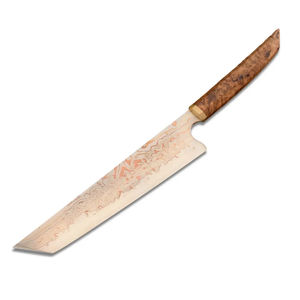 Couteau de chef moderne personnalisé fait main Burraq, lame en acier inoxydable de 8 pouces, manche en bois, épaisseur de 3,0 mm, étui en cuir - Product Image 1