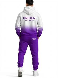 ONETEN APPAREL Conjunto Deportivo 2 en 1 con Capucha para Hombre, Degradado Blanco y Morado, Sudadera y Pantalones Deportivos con Efecto Teñido - Product Image 2
