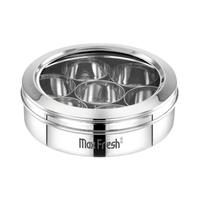 Boîte à épices transparente en acier inoxydable Maxfresh avec 7 compartiments et 1 cuillère, étanche, compatible lave-vaisselle, écologique, de haute qualité