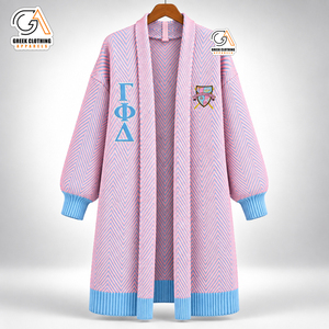 Greek Clothing Apparel Women's Gamma Phi Delta Long <b>Cardigan</b> Sorority <b>Duster</b> Knitwear Acrylic Sweater 100% Polyester Thick - Product Image 4