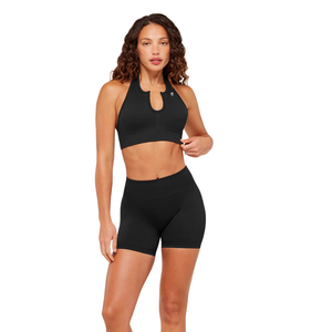 Top Deportivo de Yoga para Mujer con Logotipo Personalizado, Negro, de Acero, Sin Costuras, con Cuello Halter, Nailon y Spandex, Soporte Ligero, para Gimnasio y Entrenamiento - Product Image 4
