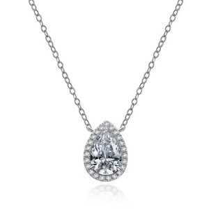 Nuevo Diseño, Collar Elegante con Halo de Moissanita de 3.0 Quilates, Corte Pera, Plata de Ley 925, Chapado en Oro Blanco de 18K, 400mm (+50mm) - Product Image 1