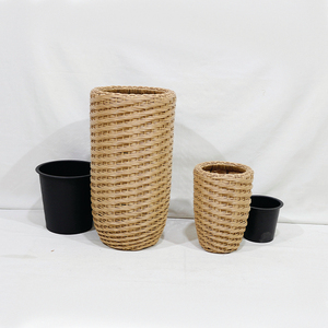 New Design Minimalist Plastic Wicker Tall Cylinder Vase Durable Eco-Friendly Waterproof Garden <b>Plant</b> Flower <b>Basket</b> - Product Image 2