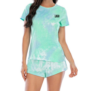 Women's 2 Piece <b>Tie</b> <b>Dye</b> Shorts <b>Set</b> Short Sleeve O Neck Casual Spring Summer Breathable Knitted Cotton Spandex Bamboo Fiber - Product Image 3