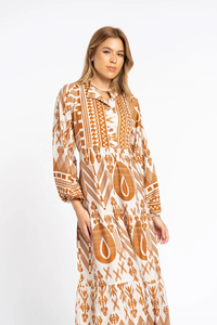 Robe Caftan d'été beige midi imprimé bohème Caftans pour femmes - Product Image 2