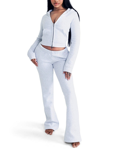 <b>Women</b> Black Hooded Tracksuit Set Full Length Zipper <b>Sweatpants</b> With Side Pockets Casual Loose Fit Solid Color Autumn Wear - Product Image 6