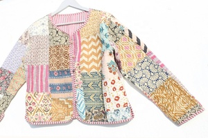 Color Handmade Patchwork Indian Cotton Long <b>Quilted</b> Kantha <b>Jacket</b> for Women Eco-Friendly Windproof Floral <b>Pattern</b> Detachable - Product Image 3