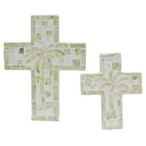 Handcrafted Mother Of Pearl Cross <b>Wall</b> Decor Green Palm Pattern <b>Wall</b> Art Tropical Accent Graceful Capiz Cross Hanging Home Decor - Product Image 1