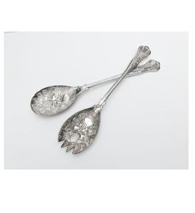 Cuchara y tenedor artesanales de metal para servir ensaladas, para decoración del hogar de diseño y accesorios de comedor. - Product Image 1