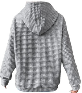 Sudadera con capucha holgada con textura de gofre para mujer de otoño, mangas caídas sólidas con Jersey y bolsillo, tela de rizo informal - Product Image 3