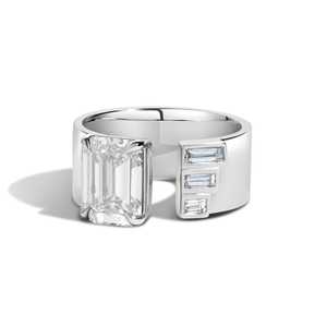 Multi Emerald Cut Lab Grown Diamonds 8mm Wide Cigar Band Custom 10K 14K 18K Solid Real Gold Open <b>Gap</b> Moissanite Statement Rings - Product Image 3