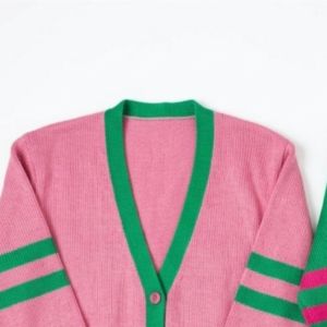 Cárdigan Bordado AKA para Mujer, Suéter de Punto con Botones Delanteros, Ribete Rosa y Verde, Ligero, Elegante, Ropa Griega para Hermandades - Product Image 4