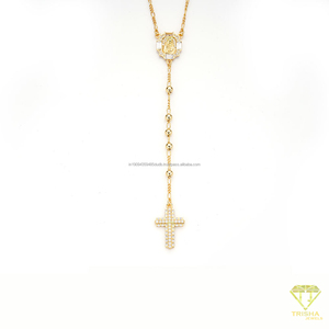Collier avec pendentif croix doré, chaîne perlée, détail médaillon religieux, accents en cristal, bijoux de mode pour femmes - Product Image 5