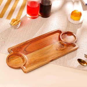 Plateau de service en bois d'acacia avec bols à sauce, planche à collation en bois faite à la main, plateau rustique pour la maison et les cafés, universel pour l'exportation - Product Image 2