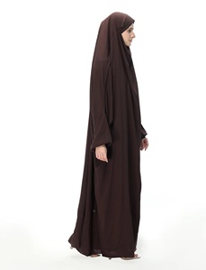 Brown Modest Abaya Long Sleeve High Neck Floor Length <b>Loose</b> Fit Women Middle East Daily Wear Solid Color Polyester <b>Dress</b> - Product Image 3