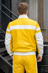Survêtement en cuir jaune et blanc pour homme, ensemble de jogging - Product Image 2