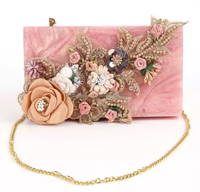 Pochette de créateur artisanale en résine, style classique et décontracté, avec poignée perlée, perle verte, motif pierre indien fait main, chaînes