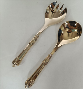 Ensemble de serveurs à salade en laiton, personnalisable, prix de gros, 2 couverts de luxe en laiton pour service à salade - Product Image 2