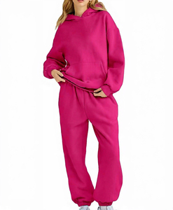 Conjunto Deportivo Oversize de 2 Piezas para Mujer, Sudadera con Capucha y Cordón Ajustable, Bolsillo Frontal, Pantalones Deportivos con Puños Elásticos, Felpa de Algodón, Estilo Urbano 2026 - Product Image 1