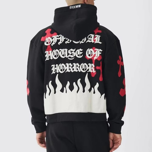 ชุดเซ็ตเสื้อครอปพิมพ์ลายพัฟพร้อมกางเกงวอร์มขาบานสำหรับผู้ชาย ชุดวอร์มสำหรับฤดูหนาว กางเกงจ็อกเกอร์ทรงสแต็ค - Product Image 4