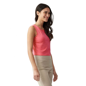 Top Corto sin Mangas para Mujer, Color Rosa, Cuello Redondo, Tejido de Punto, Color Sólido, Casual, Transpirable - Product Image 3