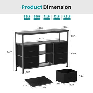 Mobile TV con Prese di Corrente e Luce LED per TV da 43 Pollici, Doppio Strato, 4 Cassetti in Tessuto, Nero, per Soggiorno o Camera da Letto - Product Image 3