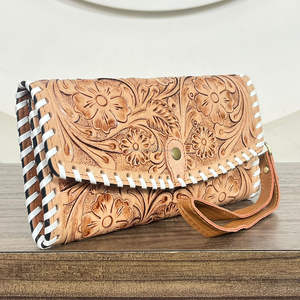 Cartera de Cuero Vacuno Hecha a Mano de Primera Calidad, Nueva Llegada, con Correa de Muñeca, Diseño Floral, Perfecta para Uso Diario - Product Image 4