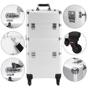 Valigetta per Trucchi 3-in-1 in Alluminio con Motivo Frutta, Resistente, Ecologica, Impermeabile, con Manico in PVC Argento per Organizzazione Cosmetici - Product Image 5