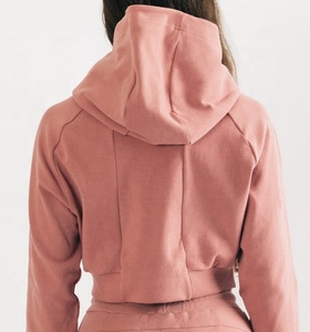 Nouveau style – Sweat à capuche court rose personnalisé pour femme avec cordon de serrage et pantalon cargo en molleton de couleur unie – Collection automne - Product Image 4