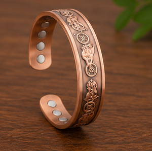 Handcrafted Biker Pattern Solid Copper Wrist <b>Bangle</b> With Magnets Metal Jewelry Exquisite Design Promotional Novelty Gift - Product Image 1
