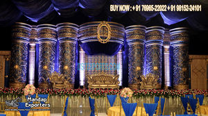 Escenario Abierto para Bodas con Temática de Oro Blanco Elegante, Decoración de Escenario para Recepción de Bodas Hindúes, Escenario Abierto de Estilo Real Dorado para Bodas en EE. UU. - Product Image 6