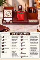 Organisateur de bureau en cuir PU de luxe avec horloge, calculatrice et porte-stylos, accessoires de bureau exécutifs, organisateur de table multi-usage