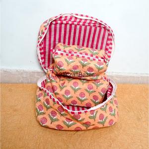 Ensemble de trousses de maquillage écologiques en coton, durables, légères, réutilisables, avec fermeture éclair, poignée souple, rayées, grandes, pour les voyages - Product Image 4