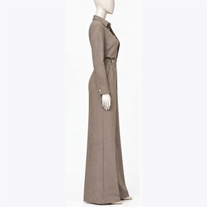 Mono de mujer con bloques de color, nuevo, de manga larga, con cuello abotonado, largo completo, elegante, para otoño, de ajuste holgado, mezcla de poliéster y algodón - Product Image 5