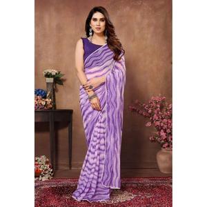IMPRIMÉ GEORGETTE FANTAISIE TRAVAIL UNE MINUTE SAREE AVEC CHEMISIER NON COUDU LAVENDAR - Product Image 1